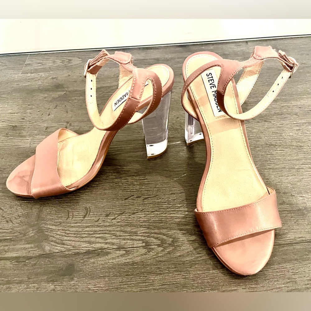 Steve Madden sandal with clear heel.